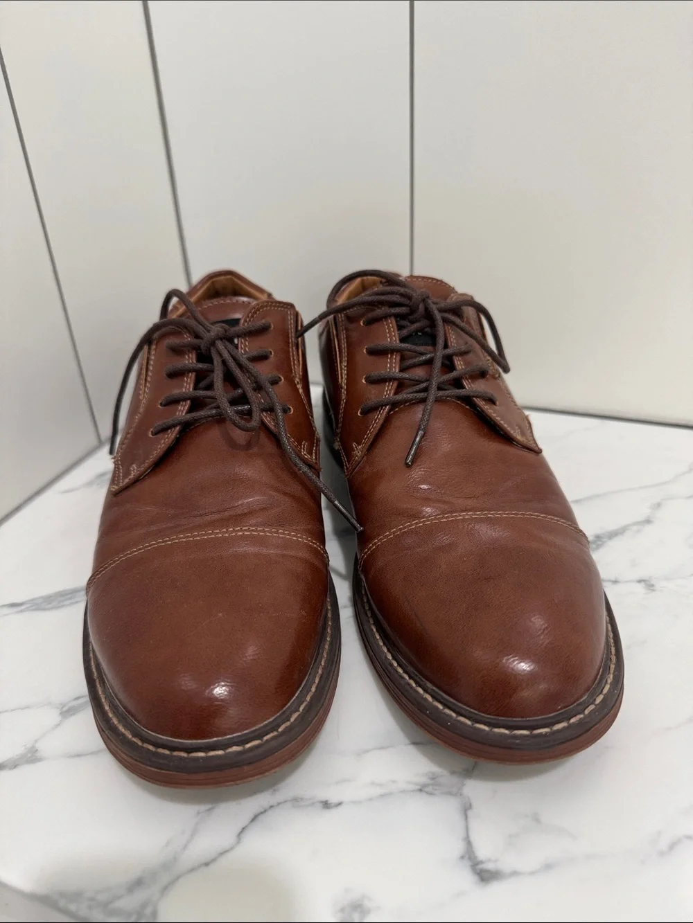 Madden Men's Brown Leather Cap-Toe Lace-Up Dress Shoes